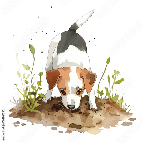 Curious Jack Russell Terrier Puppy Investigating Ground