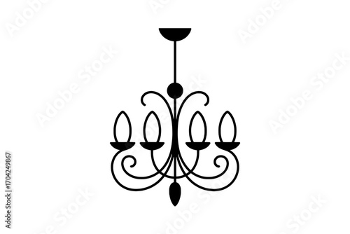 Single Black and White Chandelier Icon: Simple, Elegant, Five-Light Fixture