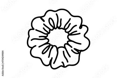 Single Scrunchie Icon: Black Outline Illustration of a Hair Scrunchie on White Background