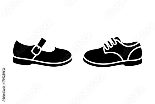 Two Black Shoe Icons: Mary Jane & Oxford Style