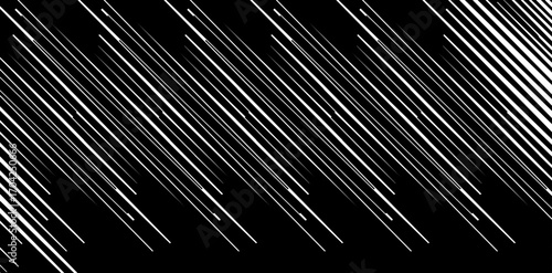 Dynamic black and white graphic features diagonal parallel lines and sharp streaks, creating a minimalist, modern and visually compelling abstract pattern design, perfect for backgrounds