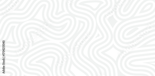 Modern minimalist background features abstract white and gray striped pattern with winding, curvy lines and rounded shapes forming a calming and sophisticated backdrop