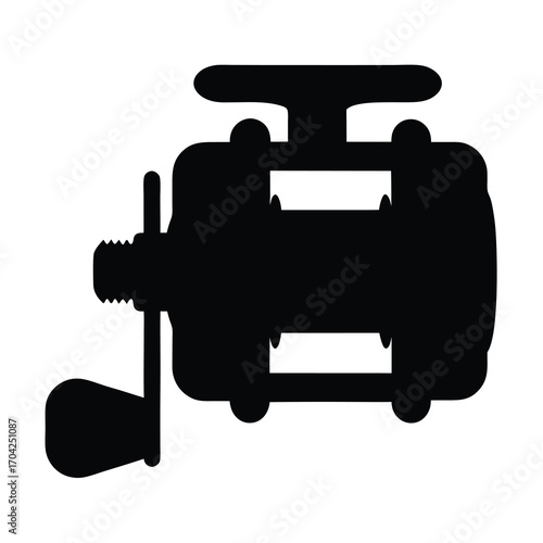 Silhouette of a Traditional Fishing Reel, Equipment for Angling Sports