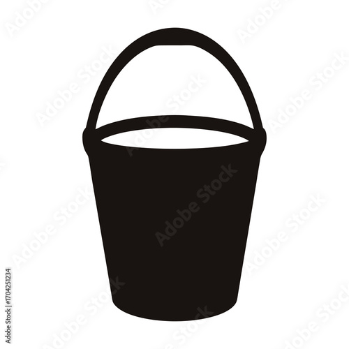Silhouette of a simple black bucket with handle on white background