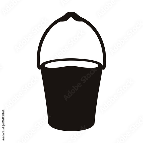 Silhouette image of a bucket with curved handle, ready for use