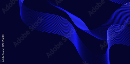 Abstract background showcases dynamic blue waves and flowing lines, creating a sense of movement and depth against a dark backdrop that enhances the vibrant color palette