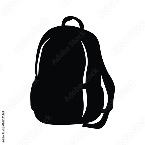 Simple Black Silhouette Illustration of a Backpack or Rucksack with Straps