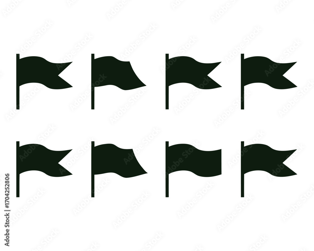 Obraz premium An illustration of a collection of black waving flag icons featuring various banner and pennant shapes