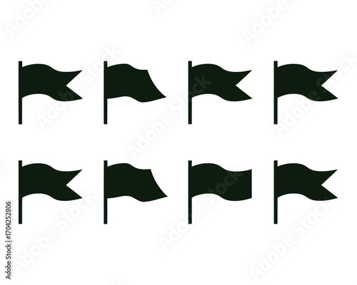 An illustration of a collection of black waving flag icons featuring various banner and pennant shapes