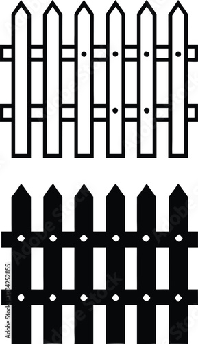 Fence Icons. Black and White Vector Illustrations. Wooden Fence for Delimiting Territory, Security from Prying Eyes. Concept Protection

