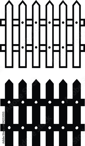 Fence Icons. Black and White Vector Illustrations. Wooden Fence for Delimiting Territory, Security from Prying Eyes. Concept Protection

