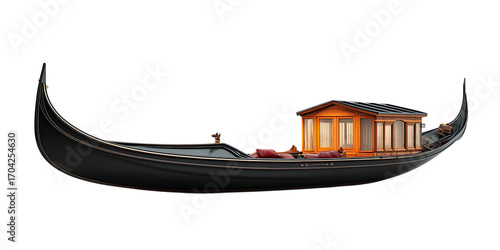 Gondola with house on board, isolated on black background