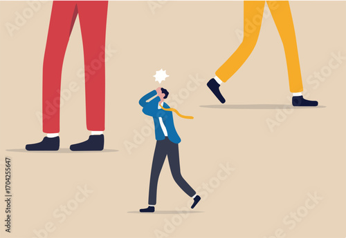 Culture shock after change new job or new colleagues, surprised by different cultural or language, weird people concept, frustrated businessman facing culture shock after change to new office.