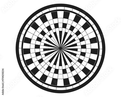 An illustration of a black and white checkerboard target design with a radiating sunburst effect in the center for accuracy and goal concepts