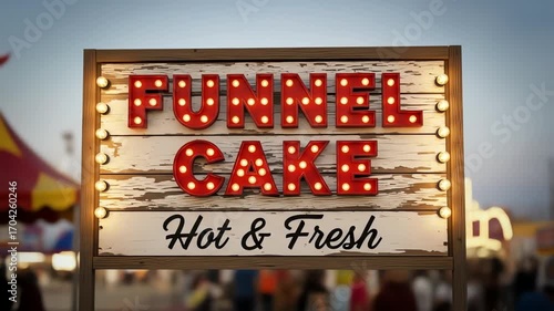 General Food & Beverage Brightly Lit Sign Advertising Funnel Cake at a Fair