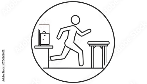 Person running away from a cluttered desk