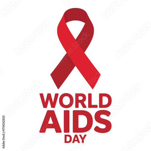 Red ribbon and World A I D S Day text AIDS awareness
