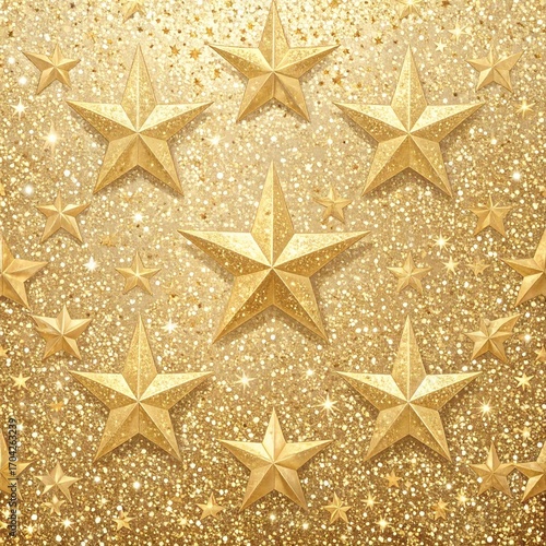 Gold stars on a glittering gold background