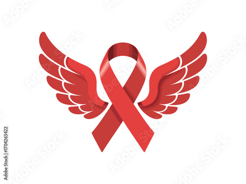 Red ribbon with angel wings vector illustration awareness