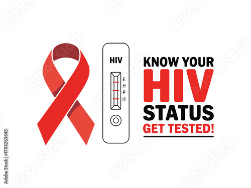 Red hiv awareness ribbon and test kit with text hiv testing