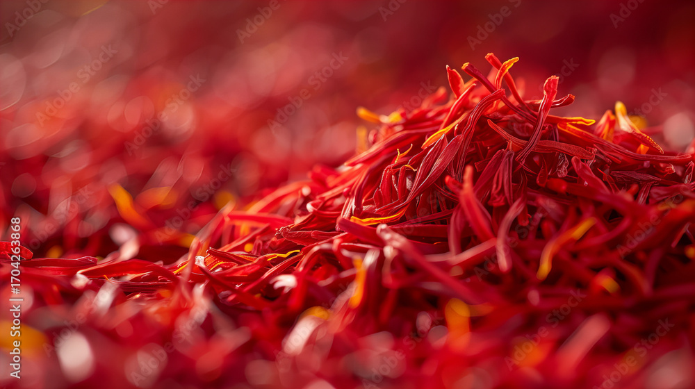Naklejka premium Macro Shot Of Spice Threads Deep Red And Vibrant Colors