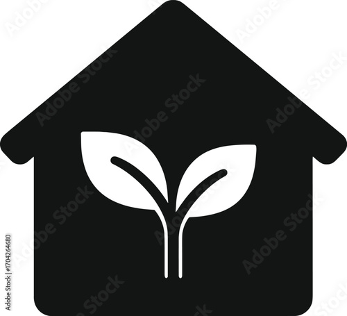 Eco-friendly house icon with seedling inside