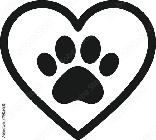 Heart with a Paw Print Icon - Love for Pets