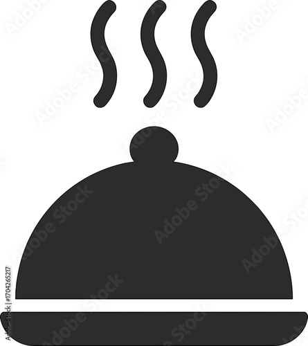 Hot meal cloche icon with steam on white background