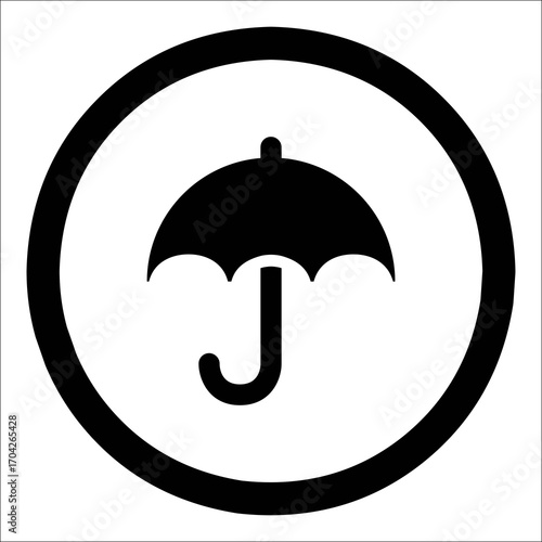 Black and white umbrella icon inside a circle representing protection Vector