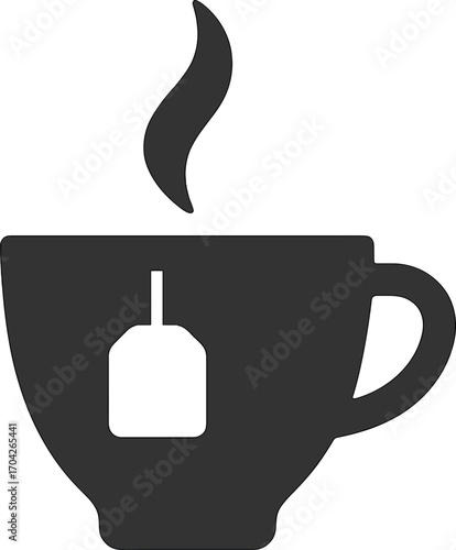 Steaming Cup of Tea Icon with Tea Bag
