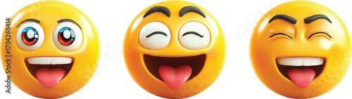 Three Yellow Emoticon Faces Expressing Joyful Laughter and Winking Expressions emoji happy
