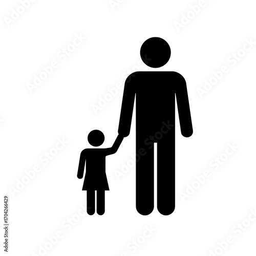 Father and Child Silhouette Holding Hands, Simple Black and White Image for Family Concepts and Projects
