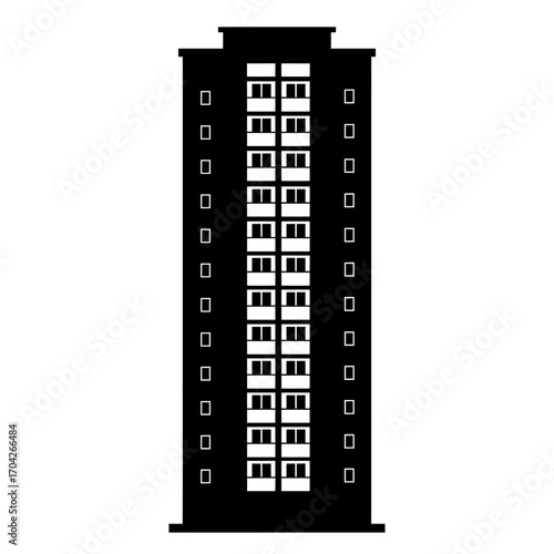 High-rise apartment building silhouette. Monochrome facade with multiple windows and minimalist design for urban living. [Image_fx - 2025-09-11T013119.259