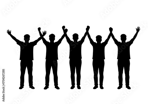 Silhouette of United People Teamwork, Collaboration, Celebration, and Positive Energy