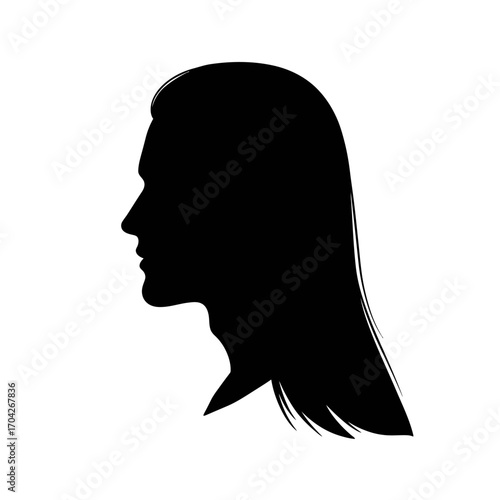 Silhouette profile of a man with long hair, representing a minimalist graphic design element for personal branding and identity concepts