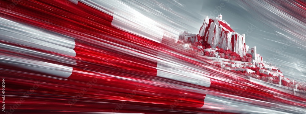 Obraz premium Futuristic Animated Waves of the Gibraltar Flag with Dramatic Motion Capture Effect