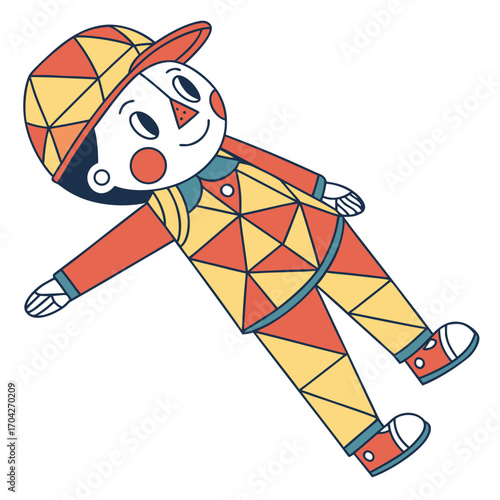 Illustration of a happy boy doll with geometric pattern