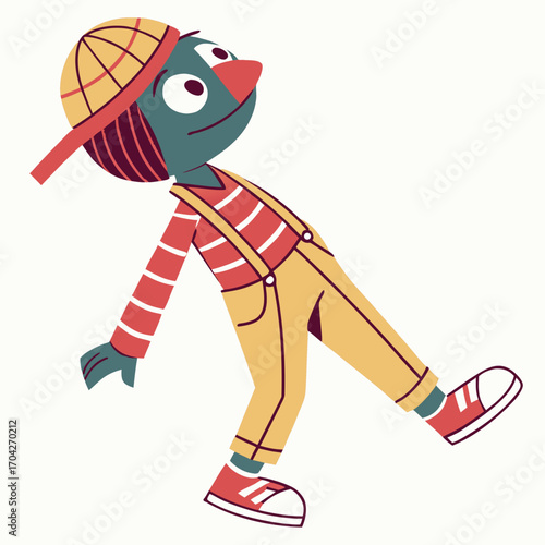 Illustration of a boy with overalls and cap