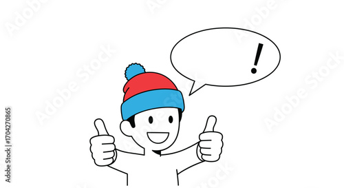 Excited character wearing a beanie gives two thumbs up in appreciation.