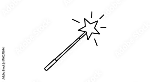 A simple doodle of a magic wand with a star emitting sparkles indicating its magical power.