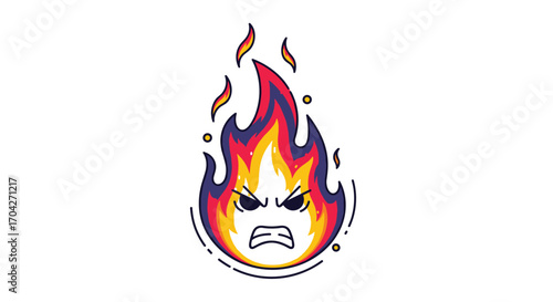 An angry fire spirit with a fierce face surrounded by swirling flames.