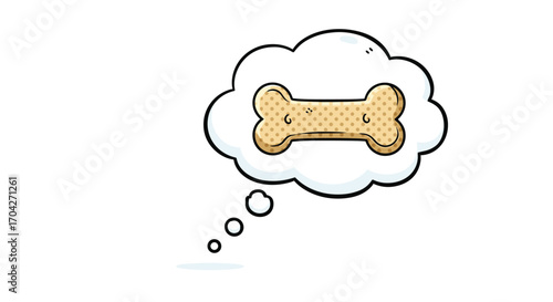 A dog is dreaming of a bone and thinking about a treat.