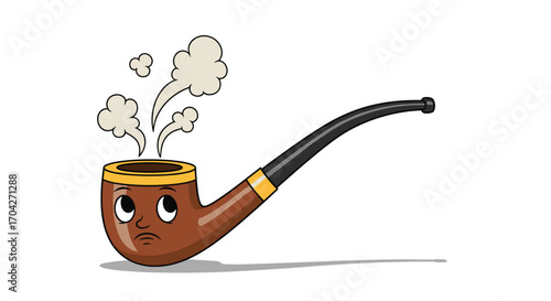 A cartoon pipe with a face and smoke coming out of it.