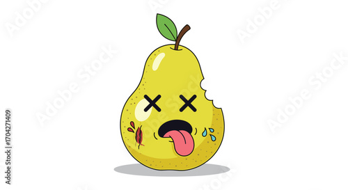 A deceased pear with bugs and tears on its face.