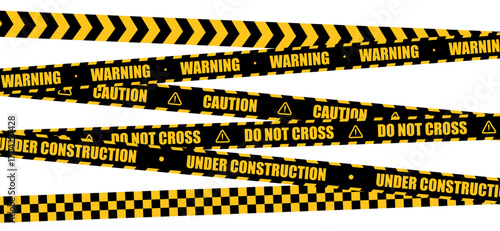 Caution Warning Tape Mockup Set with Danger Signs Safety Icons Industrial Stripes Alert Symbols Vector Illustration