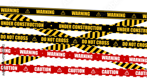 Hazard Warning Tape Set with Safety Markings Caution Stripes Danger Symbols Alert Icons Industrial Vector Mockup Design