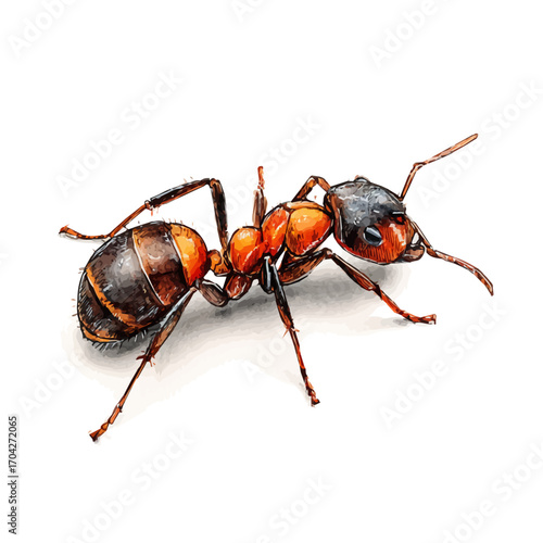 Ant, watercolor illustration vector, isolated on a white background.