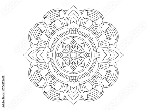 Ornamental mandala pattern line art doodle for kids and adults activity