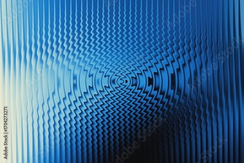 Abstract blue wavy pattern with concentric circles and vertical lines, creating a futuristic and technological feel with a gradient from light to dark