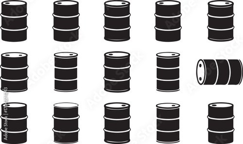 Oil Drums Silhouettes Collection on Transparent Backdrop for Industrial and Resource Themes